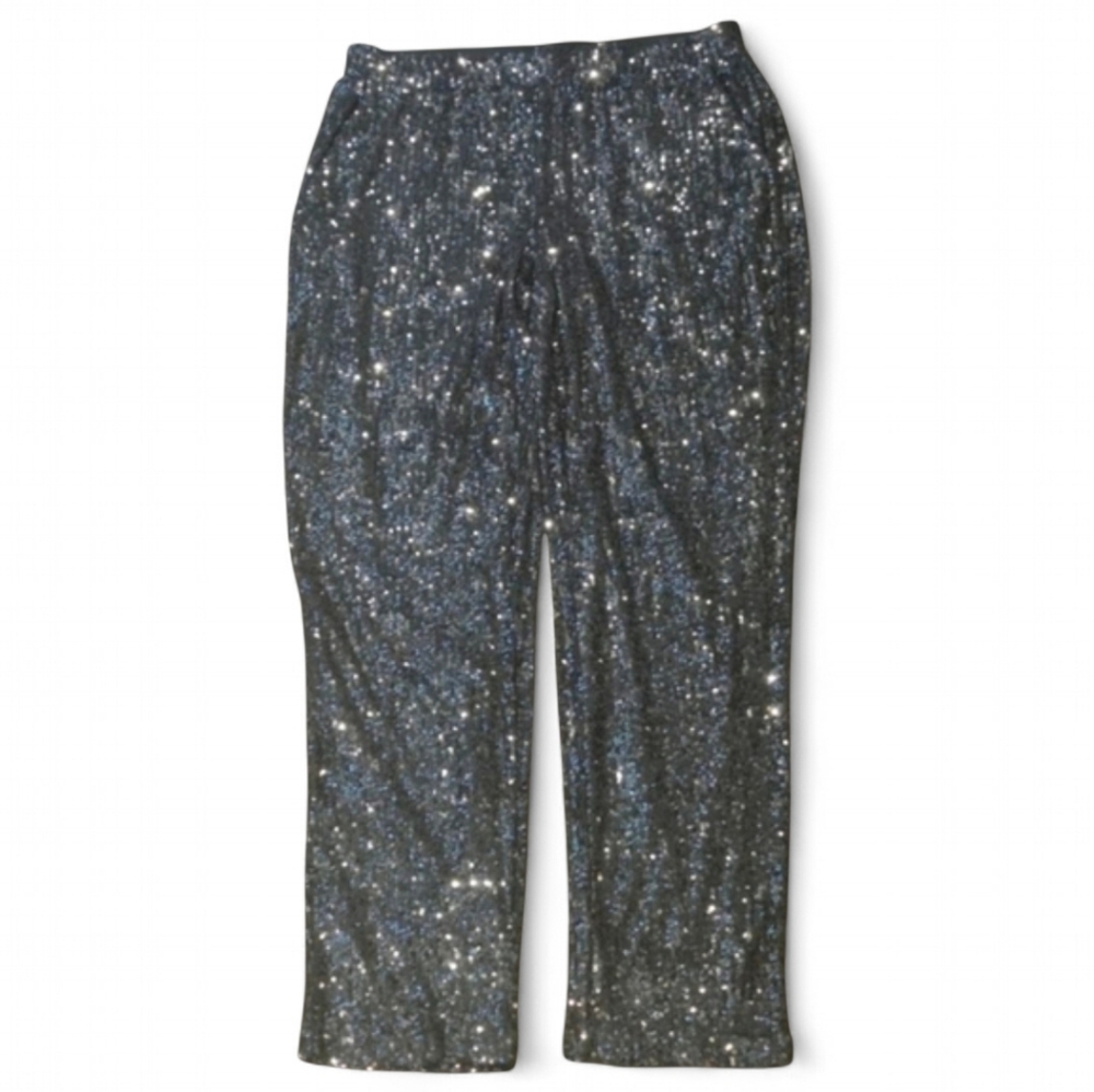 Cable & Gauge Green Sequin Trousers Wide Leg Loose Fit Pants Size Small
